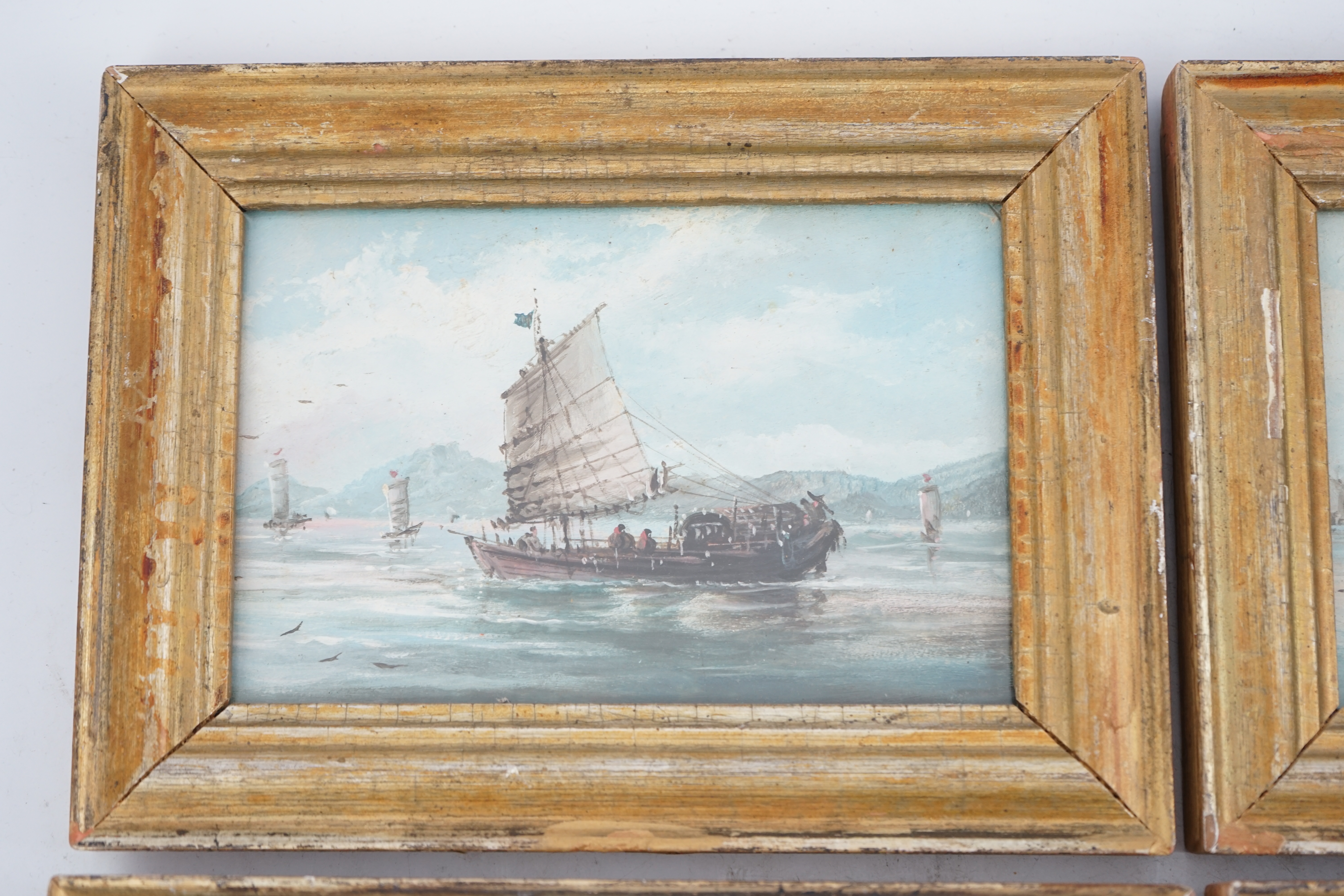 Chinese school, late 19th century, a set of four oils on board, shipping in Chinese harbours